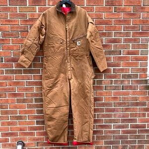 VTG Carhartt Insulated Duck Canvas Quilted Coveralls Jumpsuit 46R Carhartt Brown